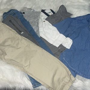 Kids bundle, 3 long sleeve button up shirt, and 4 pairs of pants